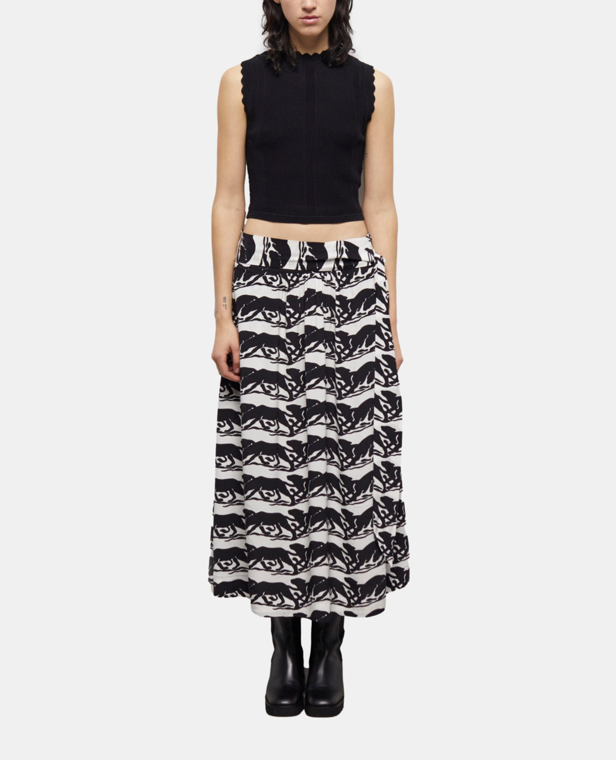 Long printed skirt, BLACK / WHITE, hi-res image number null
