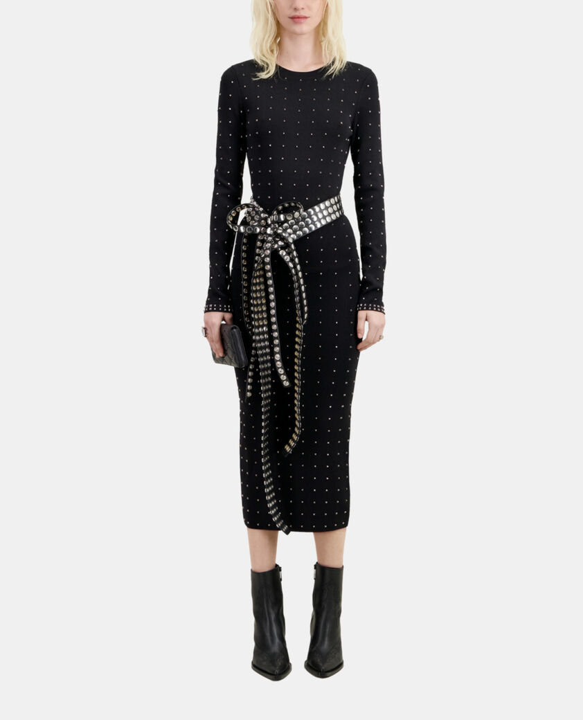 The Kooples FEMME BLACK robe longue avec spikes noire
