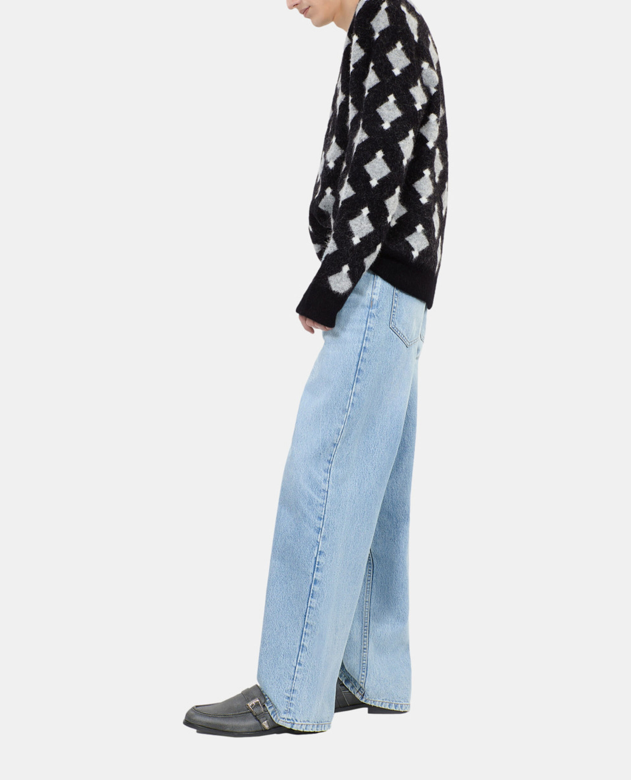 Black and grey wool and alpaca diamond sweater, BLACK GREY WHITE, hi-res image number null
