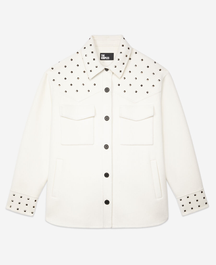 The Kooples F ECRU ecru wool-blend overshirt-style jacket with studs