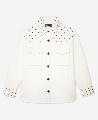 The Kooples F ECRU ecru wool-blend overshirt-style jacket with studs