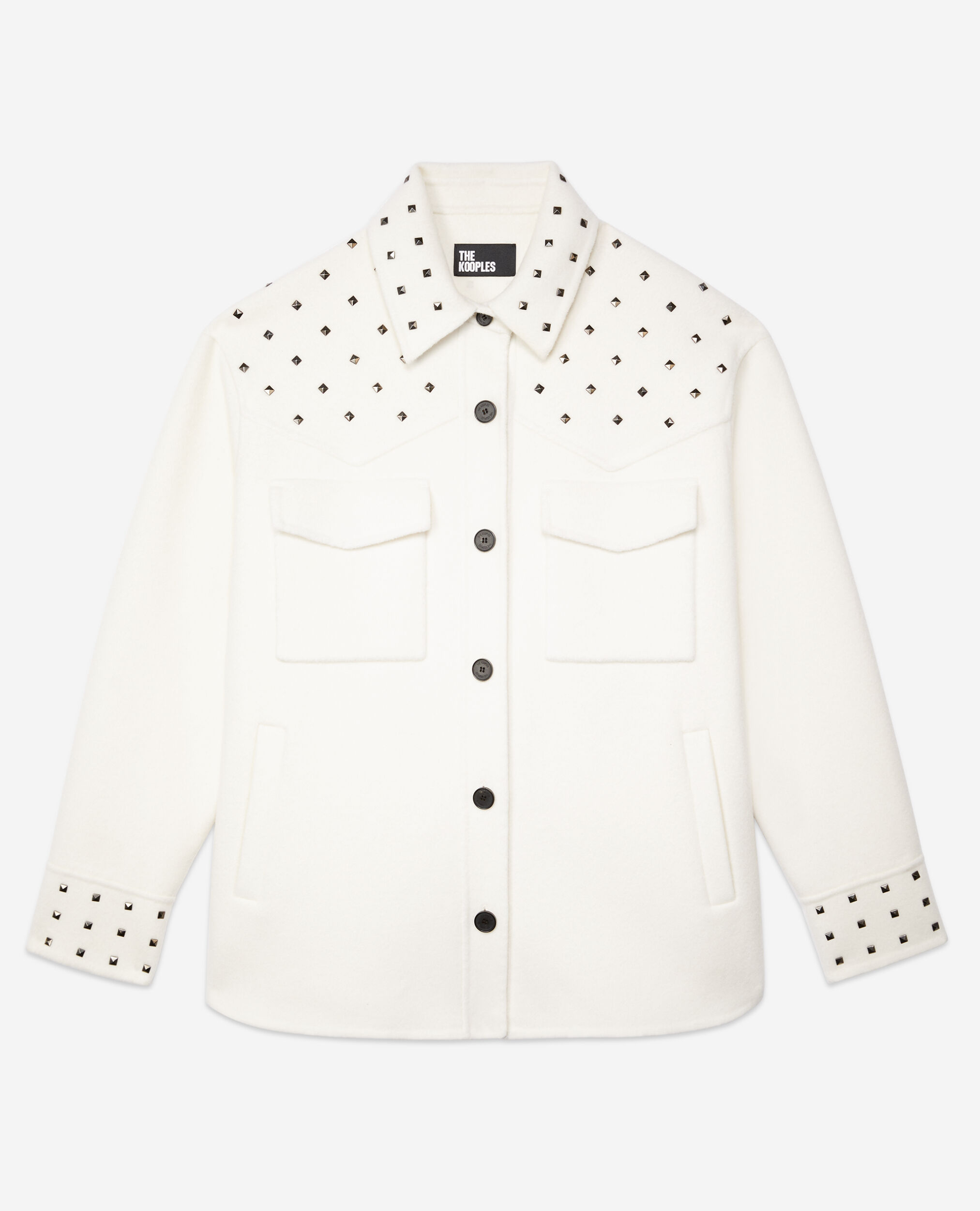 Ecru wool-blend overshirt-style jacket with studs, ECRU, hi-res image number null