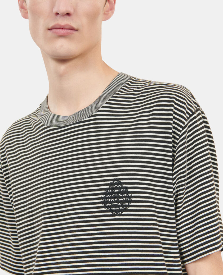 The Kooples HERREN BLACK / WHITE gestreiftes t-shirt mit wappenmotiv