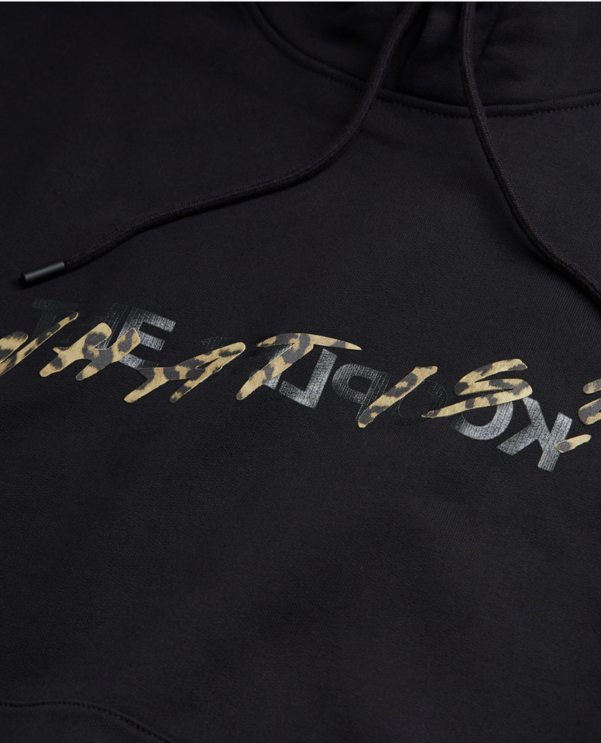 Schwarzes Sweatshirt mit Leopardenmuster und "What is"-Schriftzug, BLACK, hi-res image number null