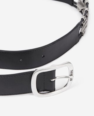 The Kooples MEN BLACK black leather belt with metallic inserts