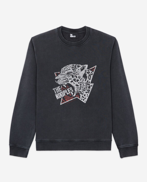 Schwarzes Sweatshirt mit Tiger-Siebdruck