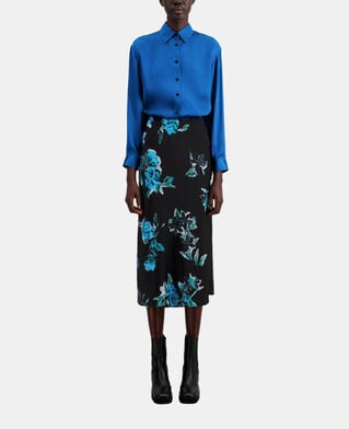 The Kooples WOMEN BLACK BLUE long printed skirt