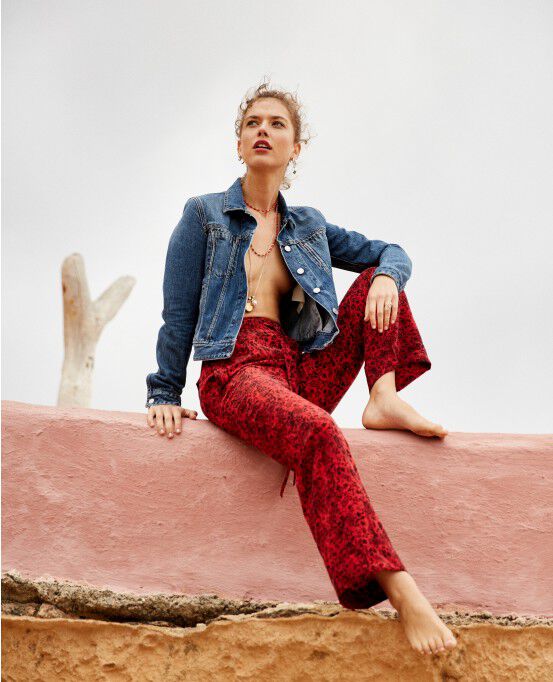 Pantalon fluide en soie imprim Vintage Cashmere