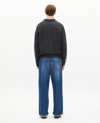 The Kooples MEN GREY wool polo neck sweater with contrasting gray stripes