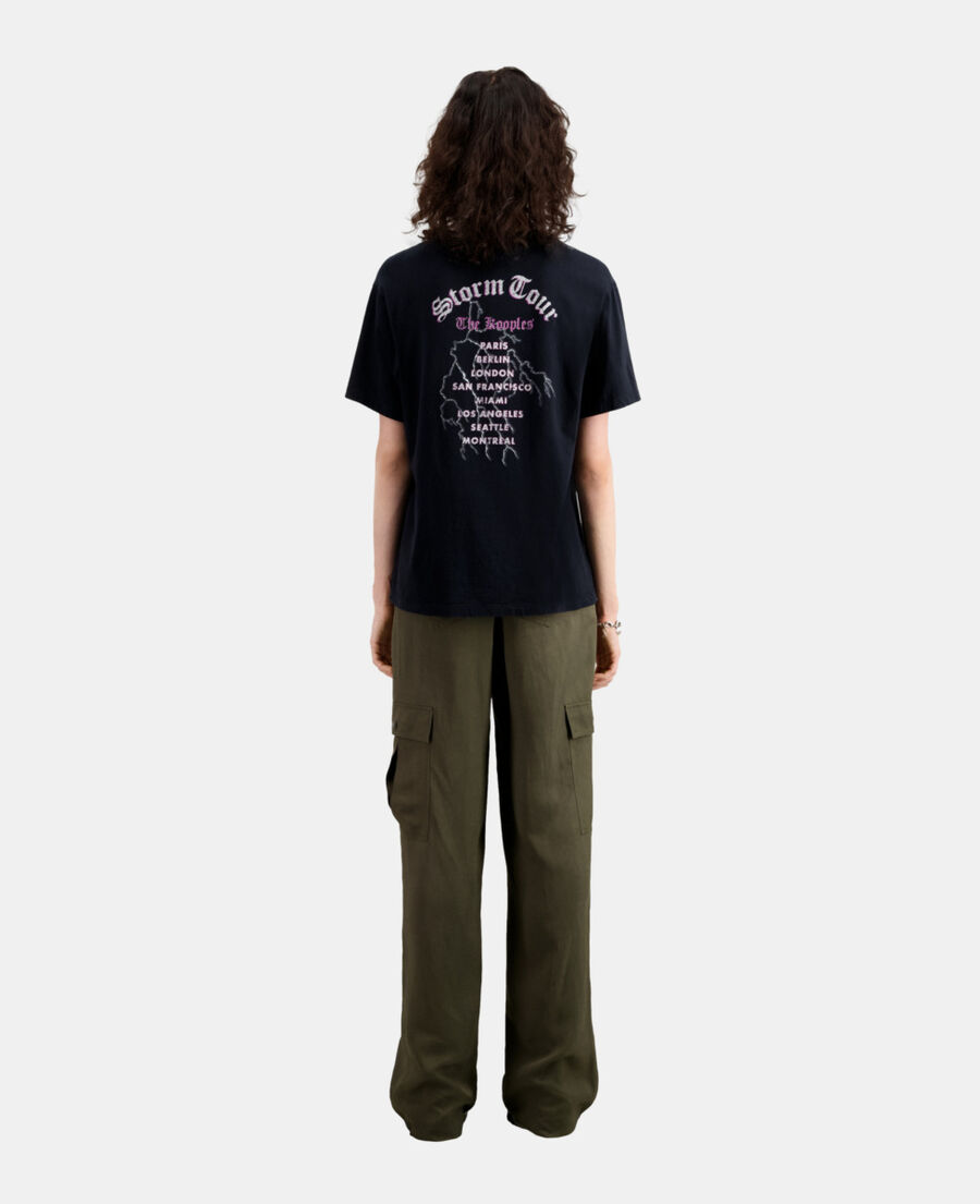 The Kooples F BLACK black t-shirt with feel the storm serigraphy