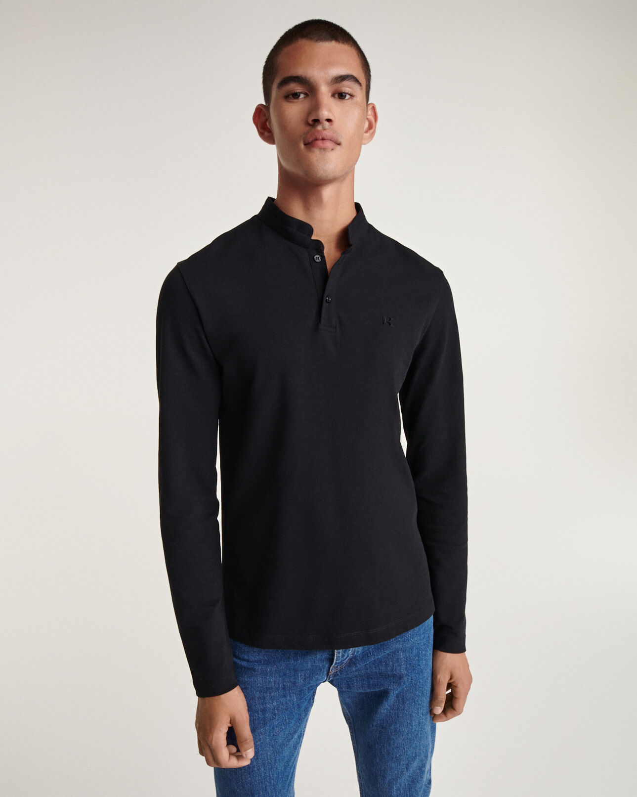 The Kooples MEN BLACK black polo officer collar rubber monogram