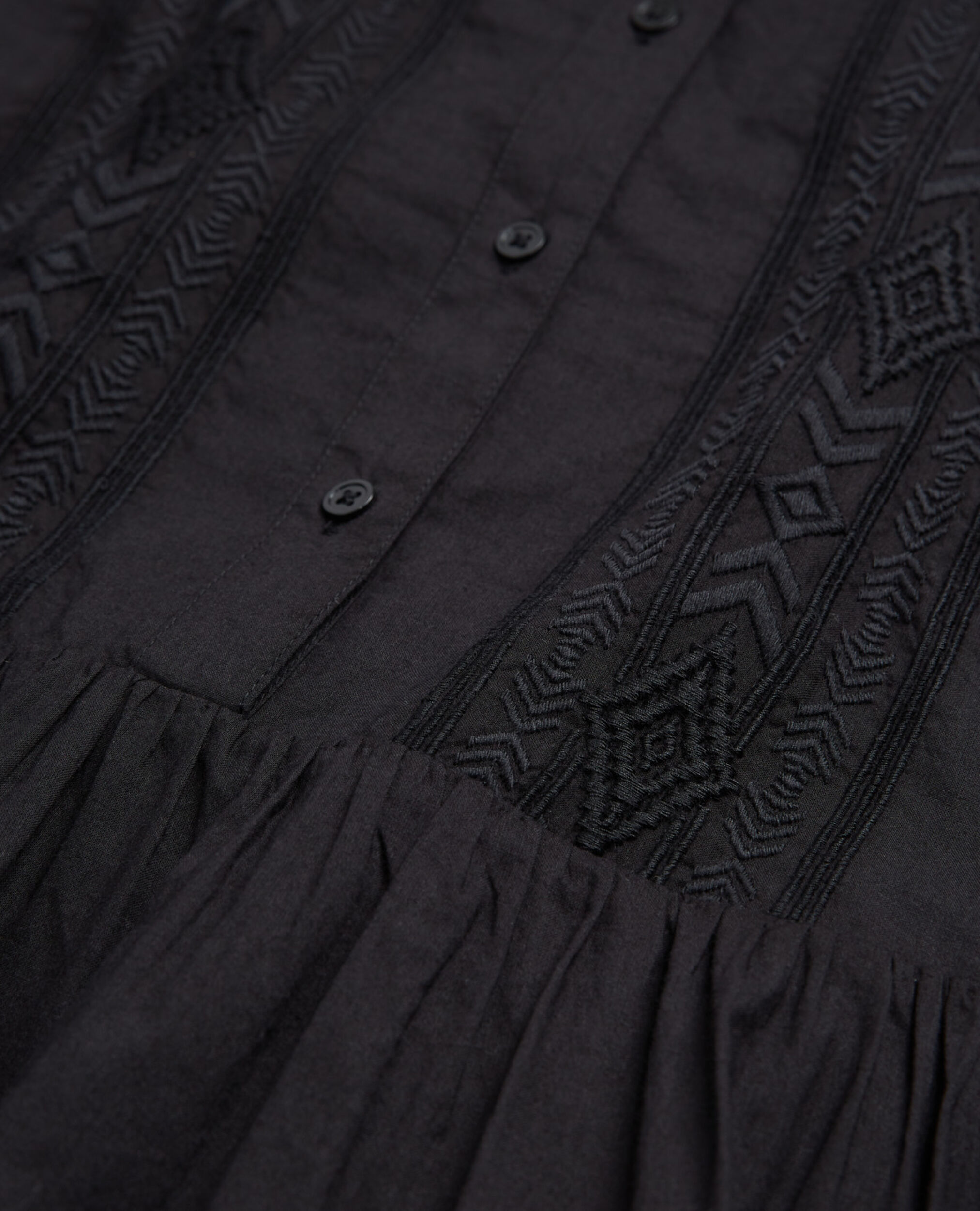 Schwarzes langes Kleid mit Stickerei, BLACK, hi-res image number null