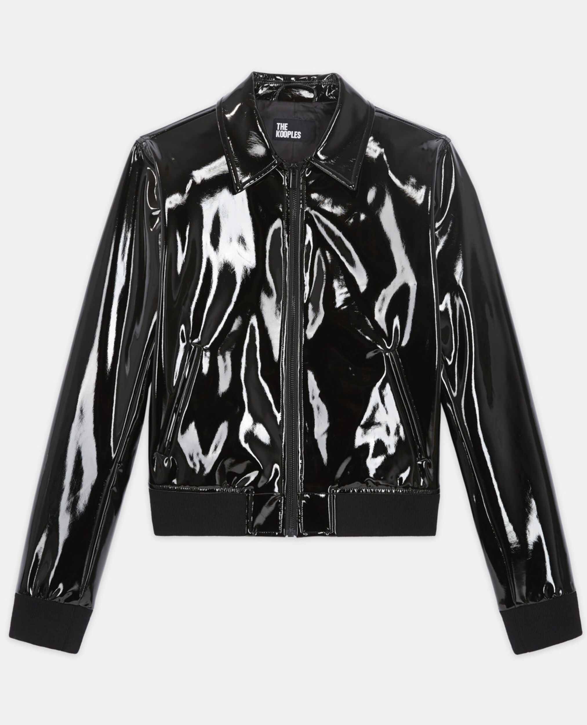Short black vinyl jacket, BLACK, hi-res image number null