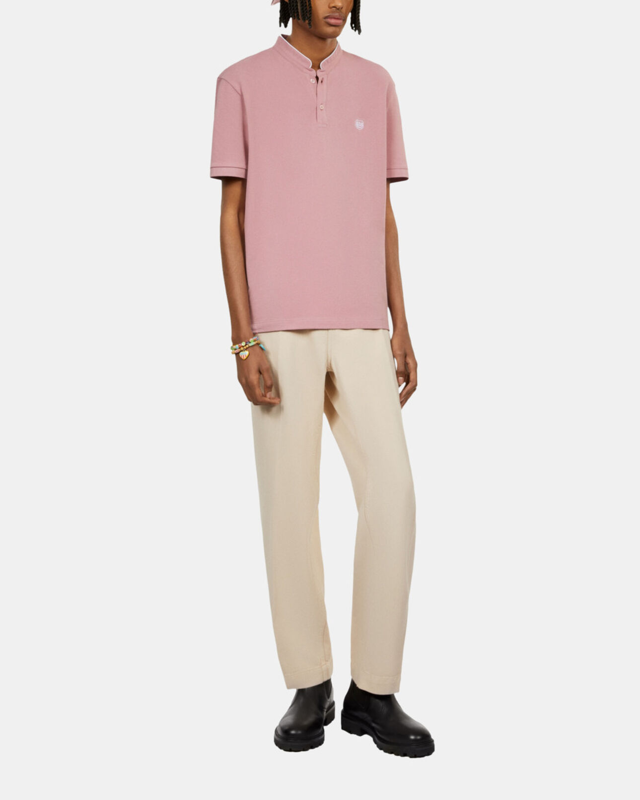 The Kooples MEN PINK WOOD pink pique cotton polo t-shirt