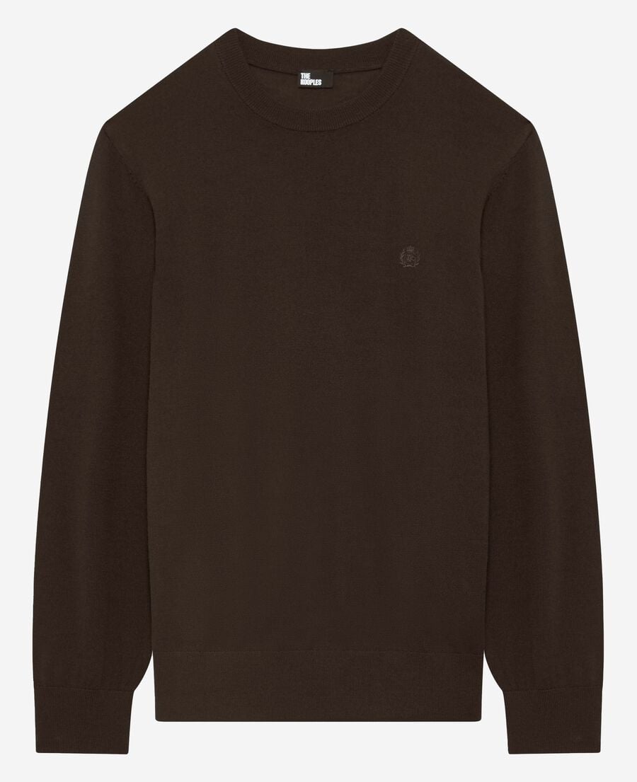 The Kooples H DARK BROWN brown merino wool round-neck sweater