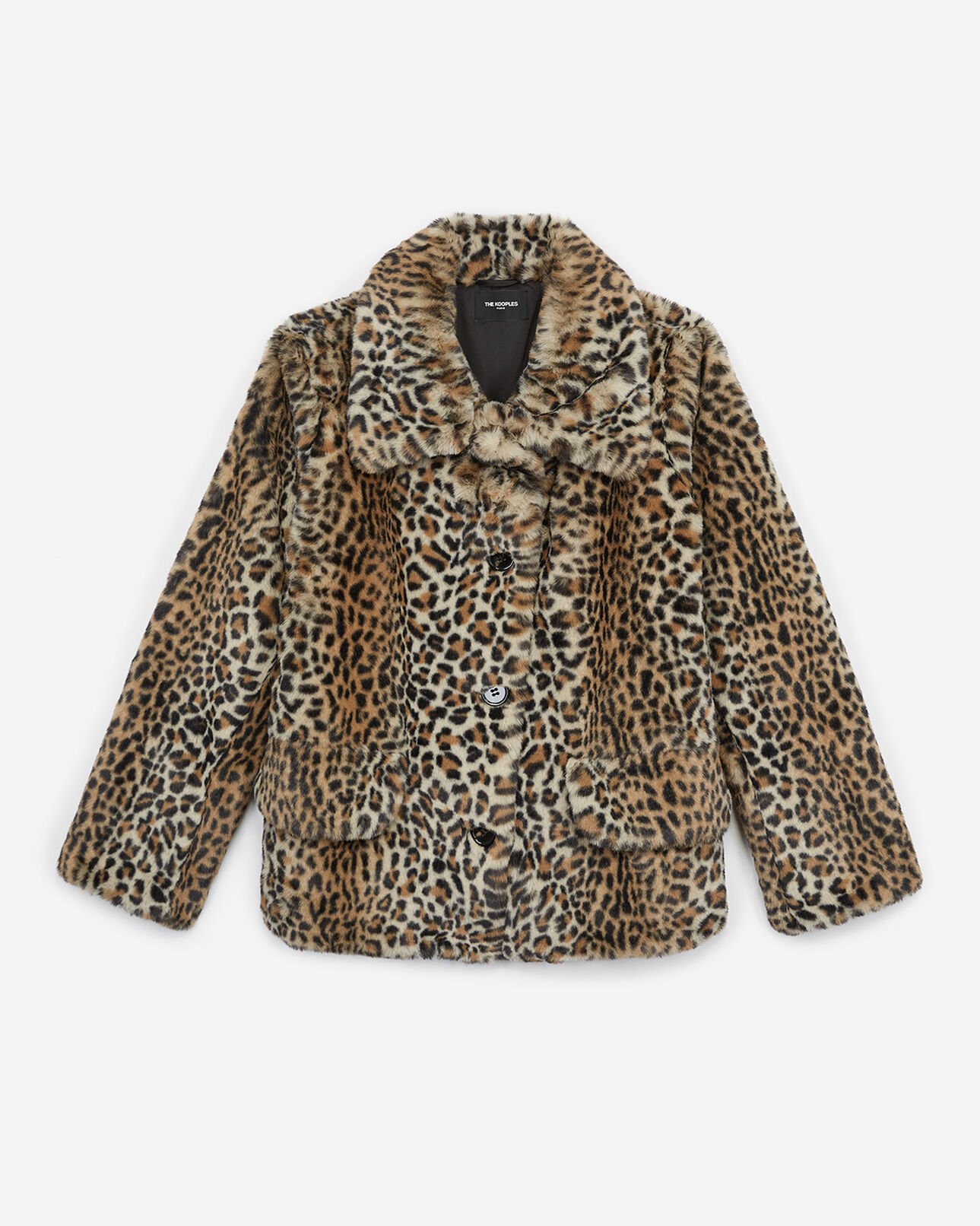 The Kooples WOMEN LEOPARD leopard faux fur coat with xxl collar
