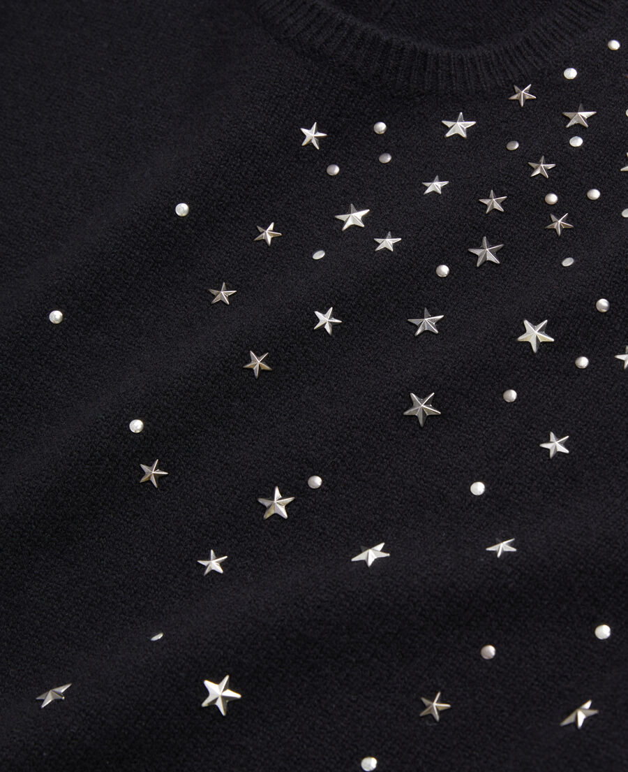 pull noir en mélange de cachemire avec étoiles