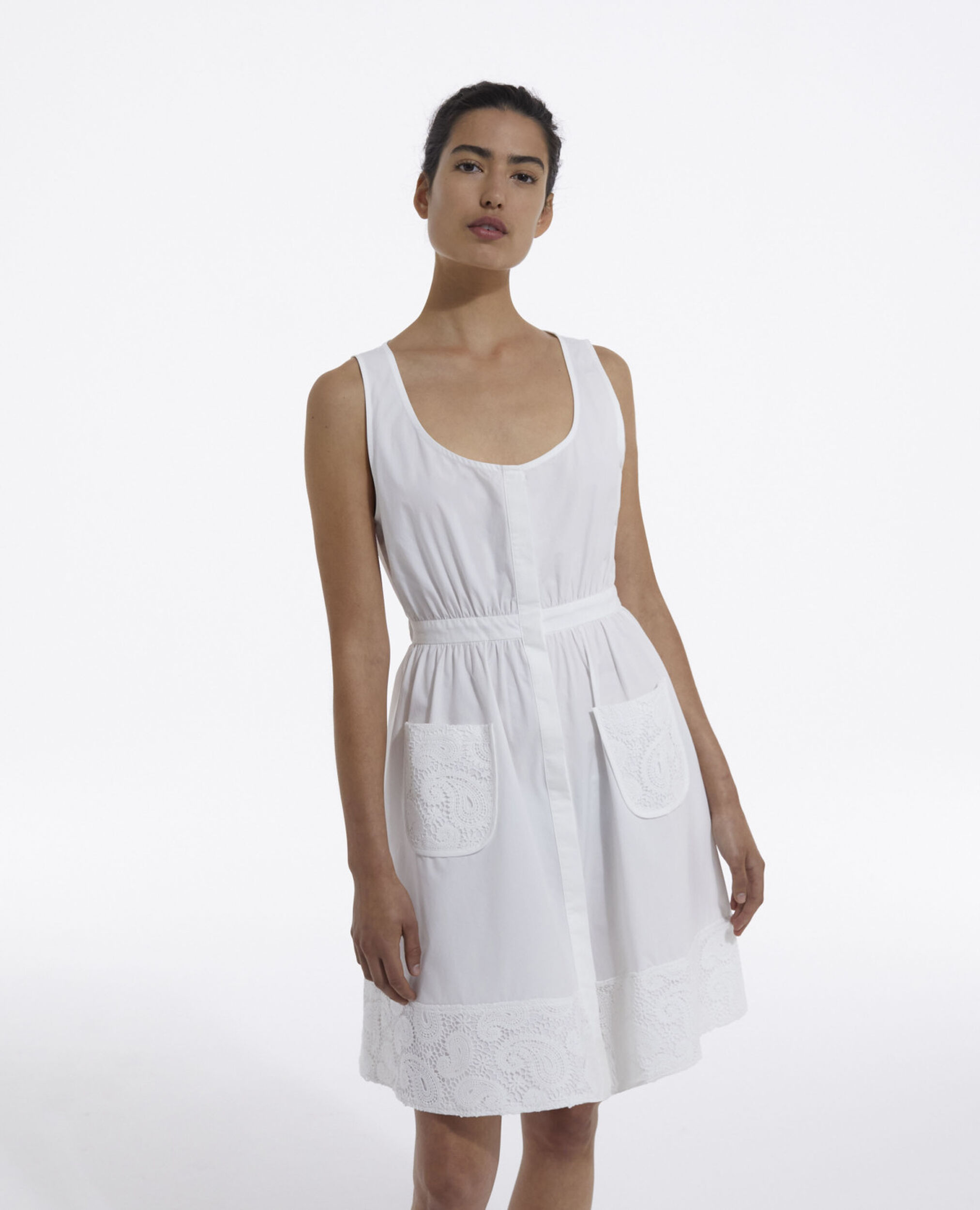 Robe courte blanche sans manches poches, WHITE, hi-res image number null