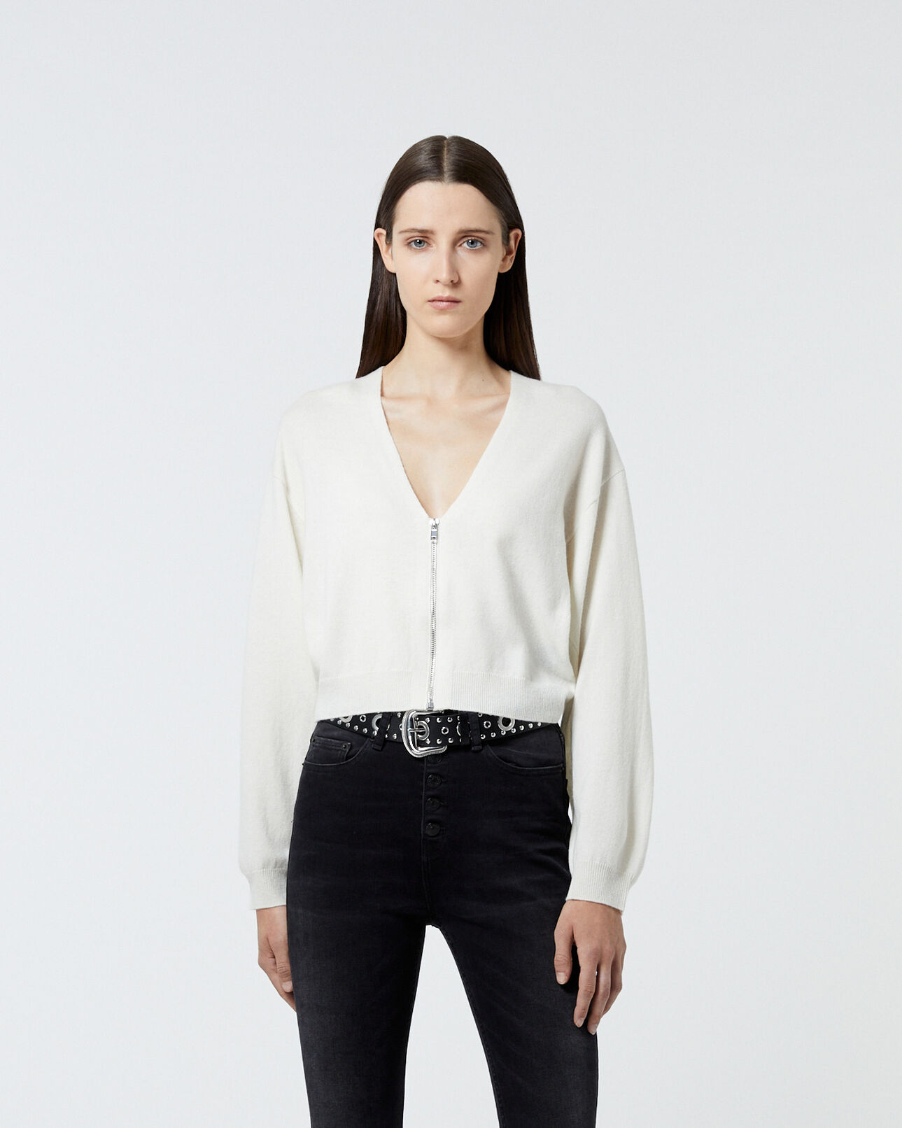 The Kooples DAMEN WHITE weiße strickjacke mit reißverschluss