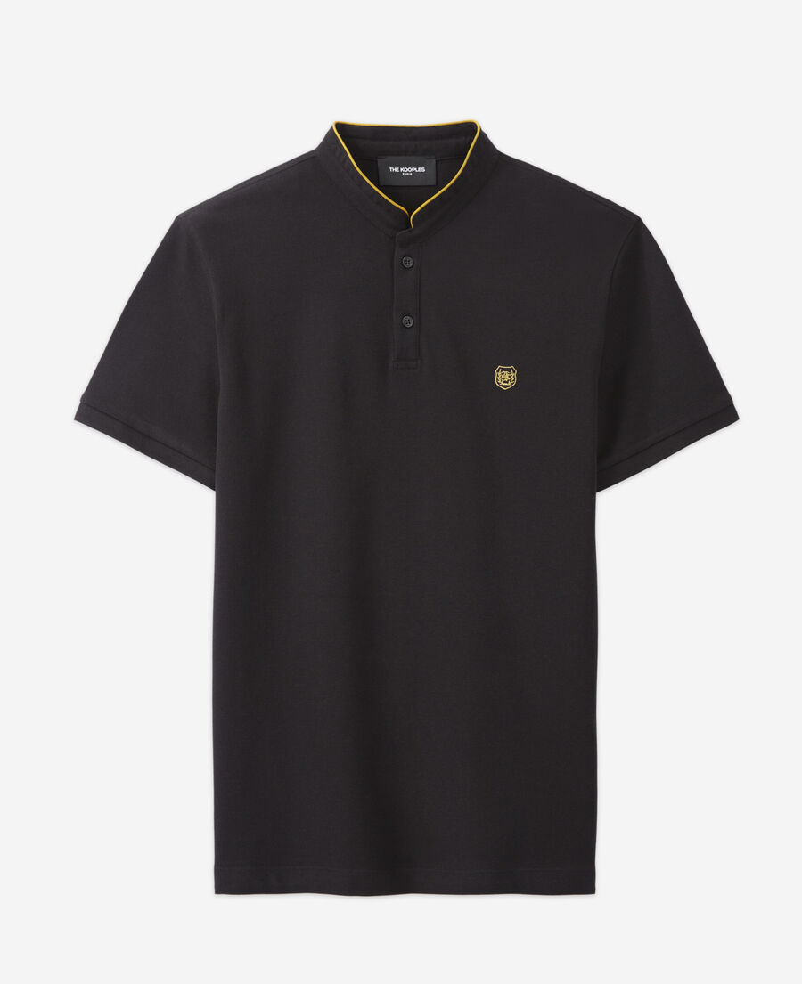 The Kooples H BLACK BROWN black polo with officer collar and embroidery