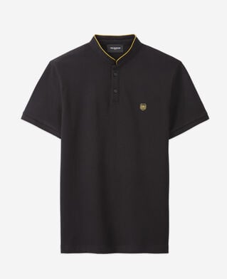 The Kooples H BLACK BROWN black polo with officer collar and embroidery