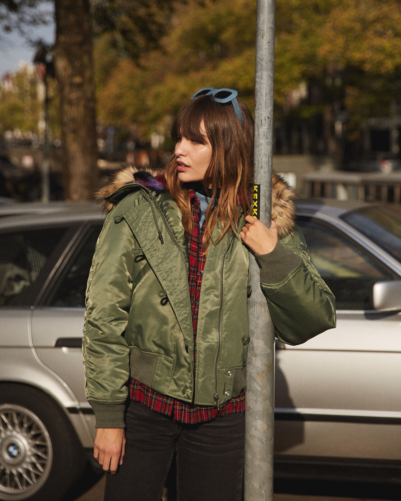 The Kooples FEMME KAKI blouson bombers kaki doublure fourrure
