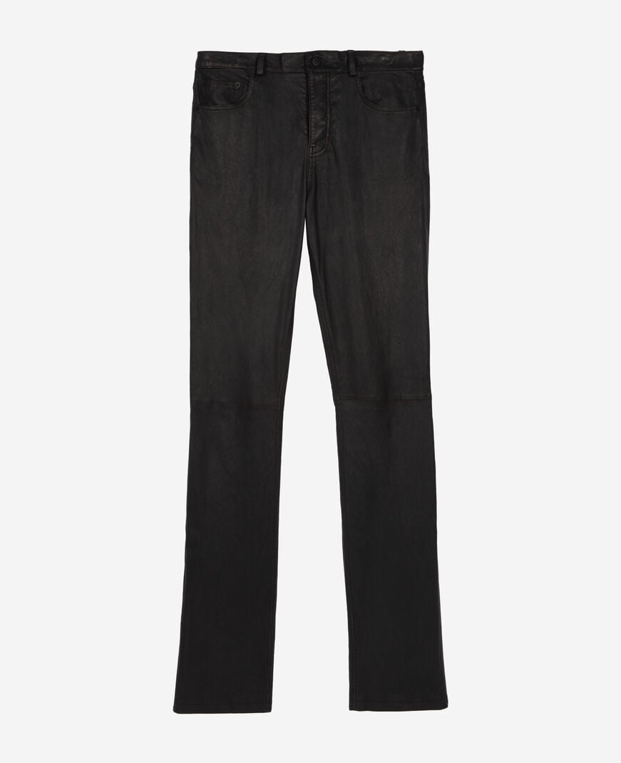 The Kooples MEN BLACK black leather slim-fit pants