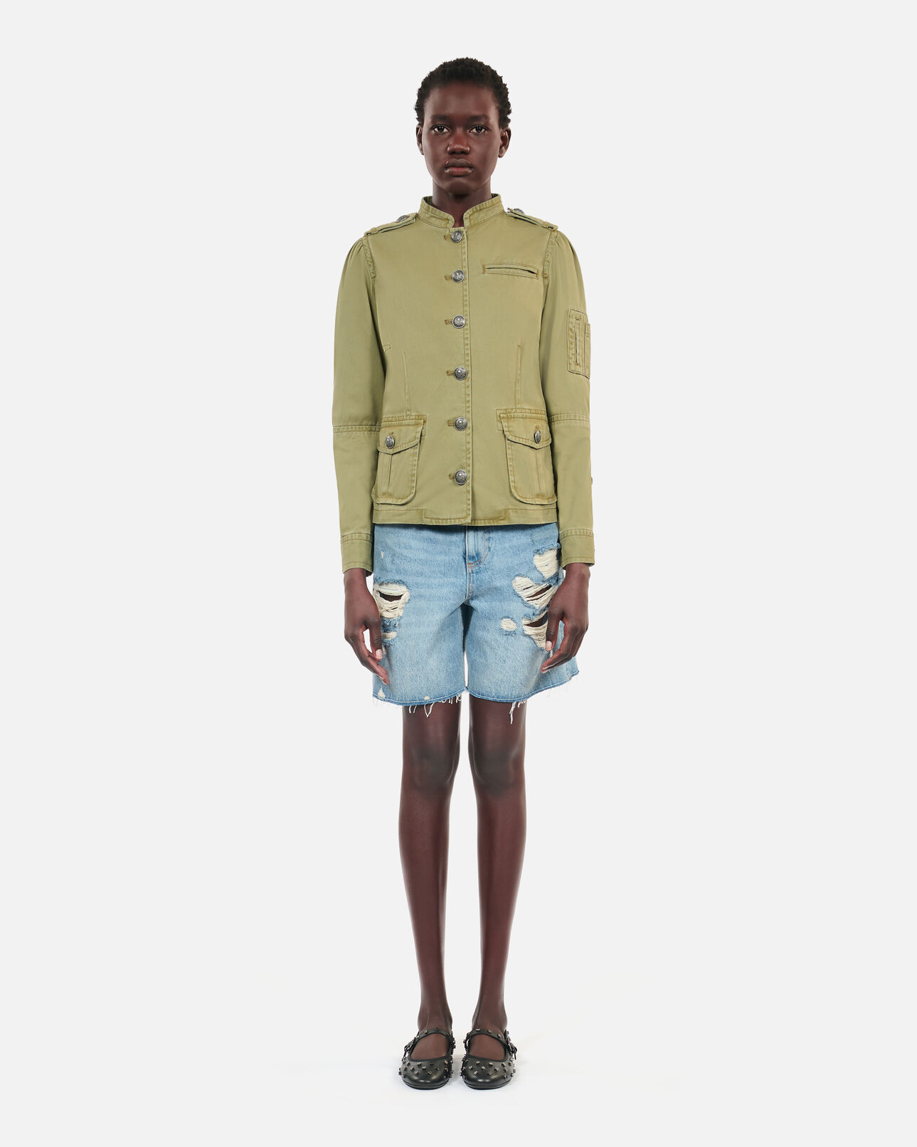 The Kooples WOMEN OLIVE NIGHT khaki officer style jacket