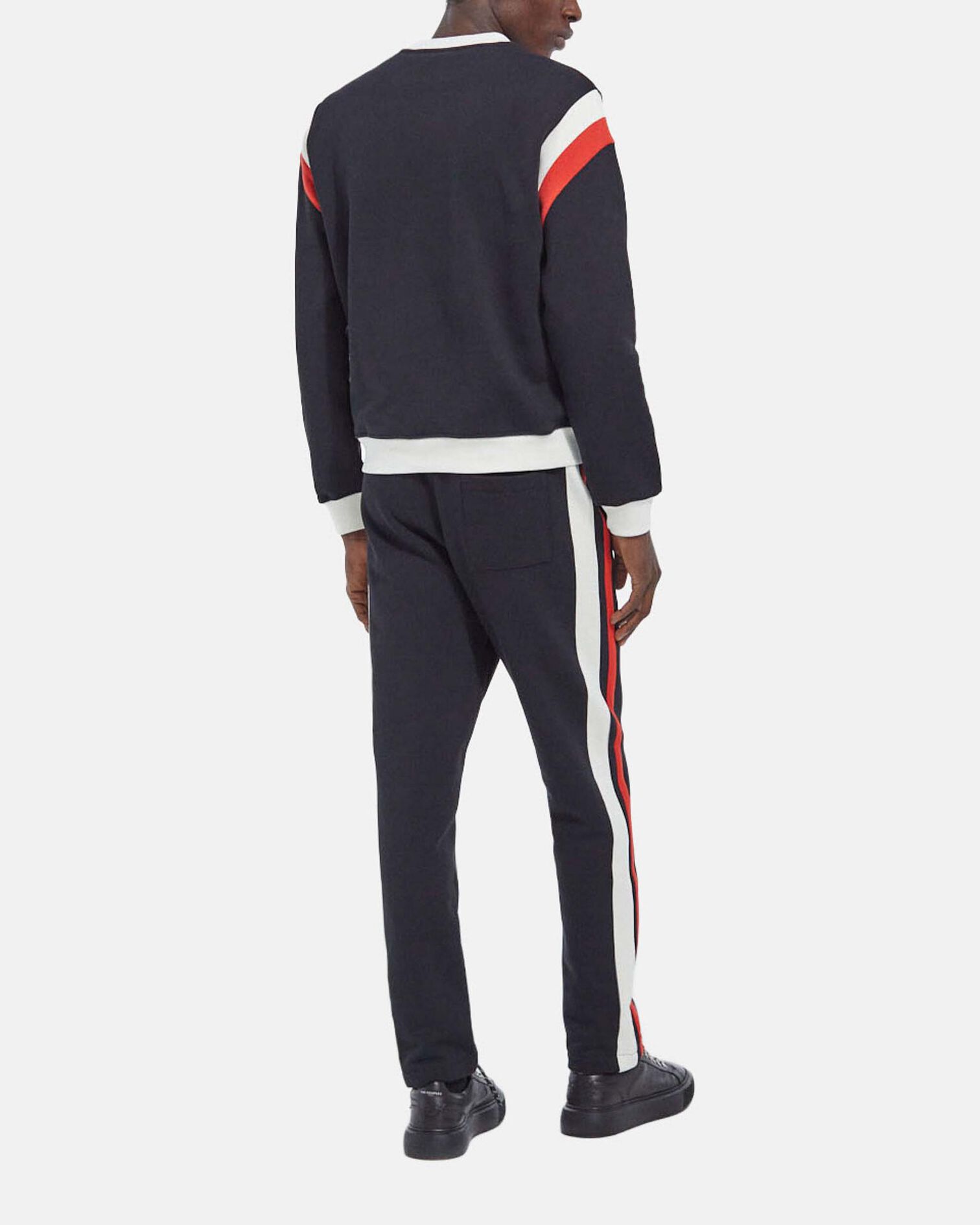 Thick black cotton joggers with side stripes, BLACK ECRU RED, hi-res image number null
