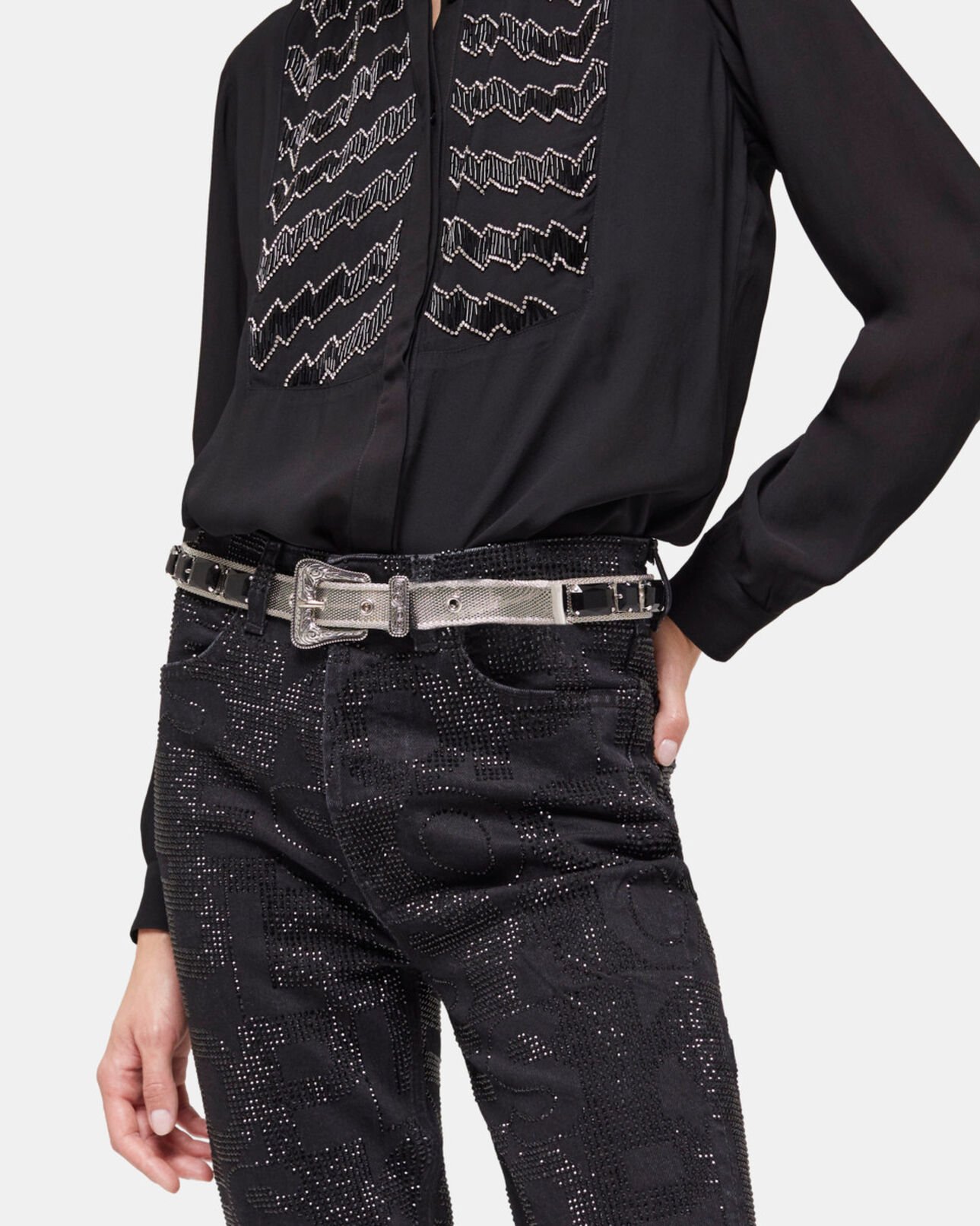 The Kooples FEMME BLACK WASHED jean slim logo et strass noir