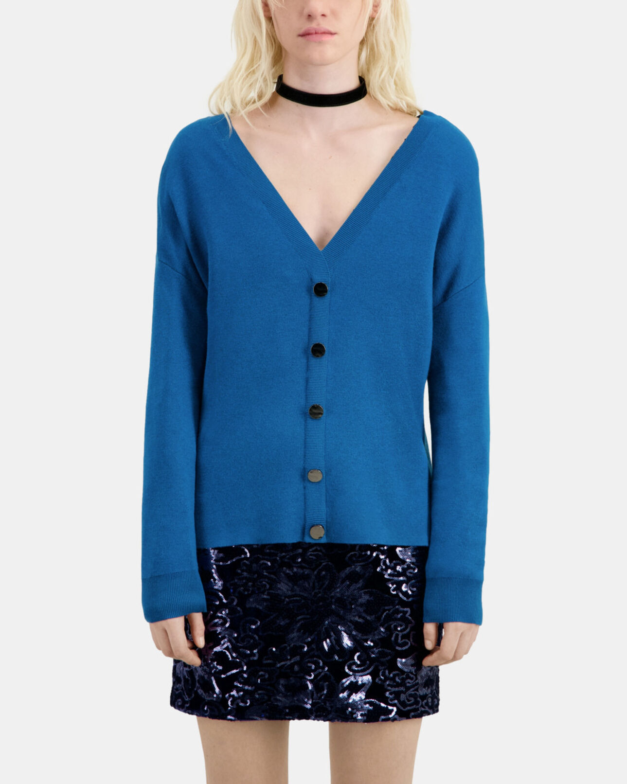 The Kooples WOMEN MEDIUM BLUE blue sweater with buttoning on the back