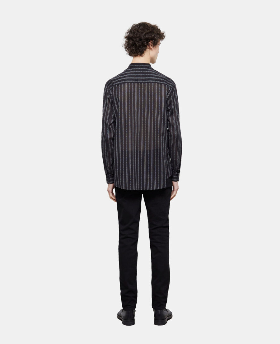 black striped shirt with officer collar