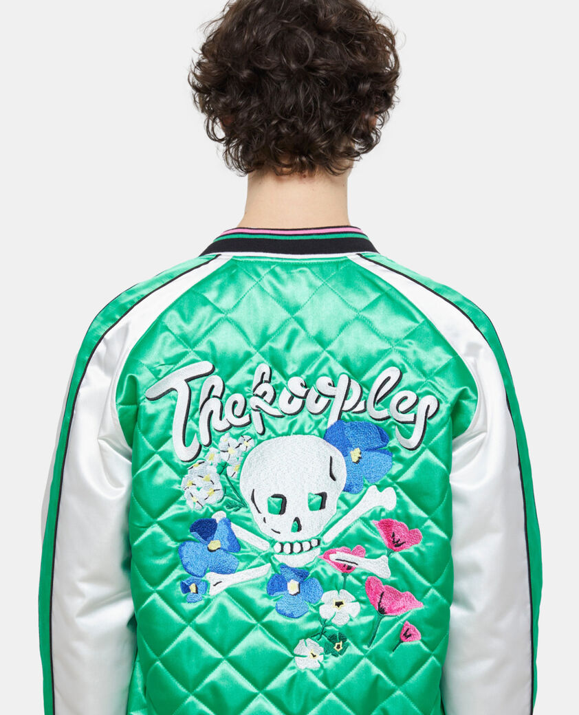 The Kooples HERREN GREEN-WHITE zweifarbige teddy-jacke mit stickereien