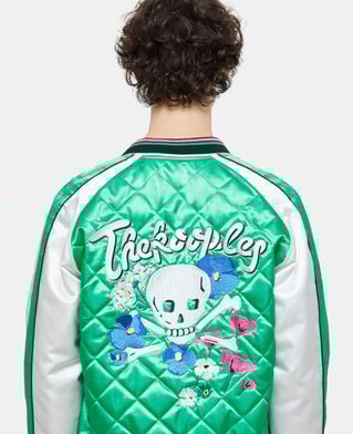 The Kooples HERREN GREEN-WHITE zweifarbige teddy-jacke mit stickereien