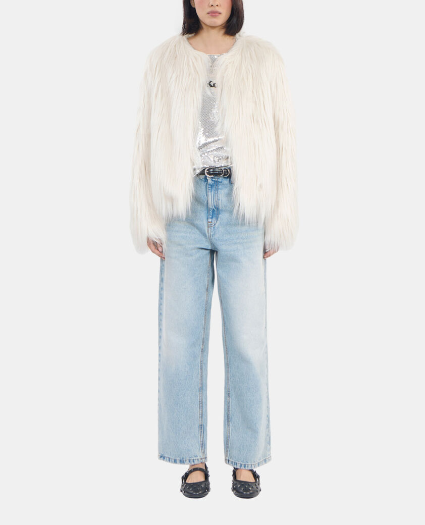 The Kooples FEMME ECRU manteau effet fourrure écru