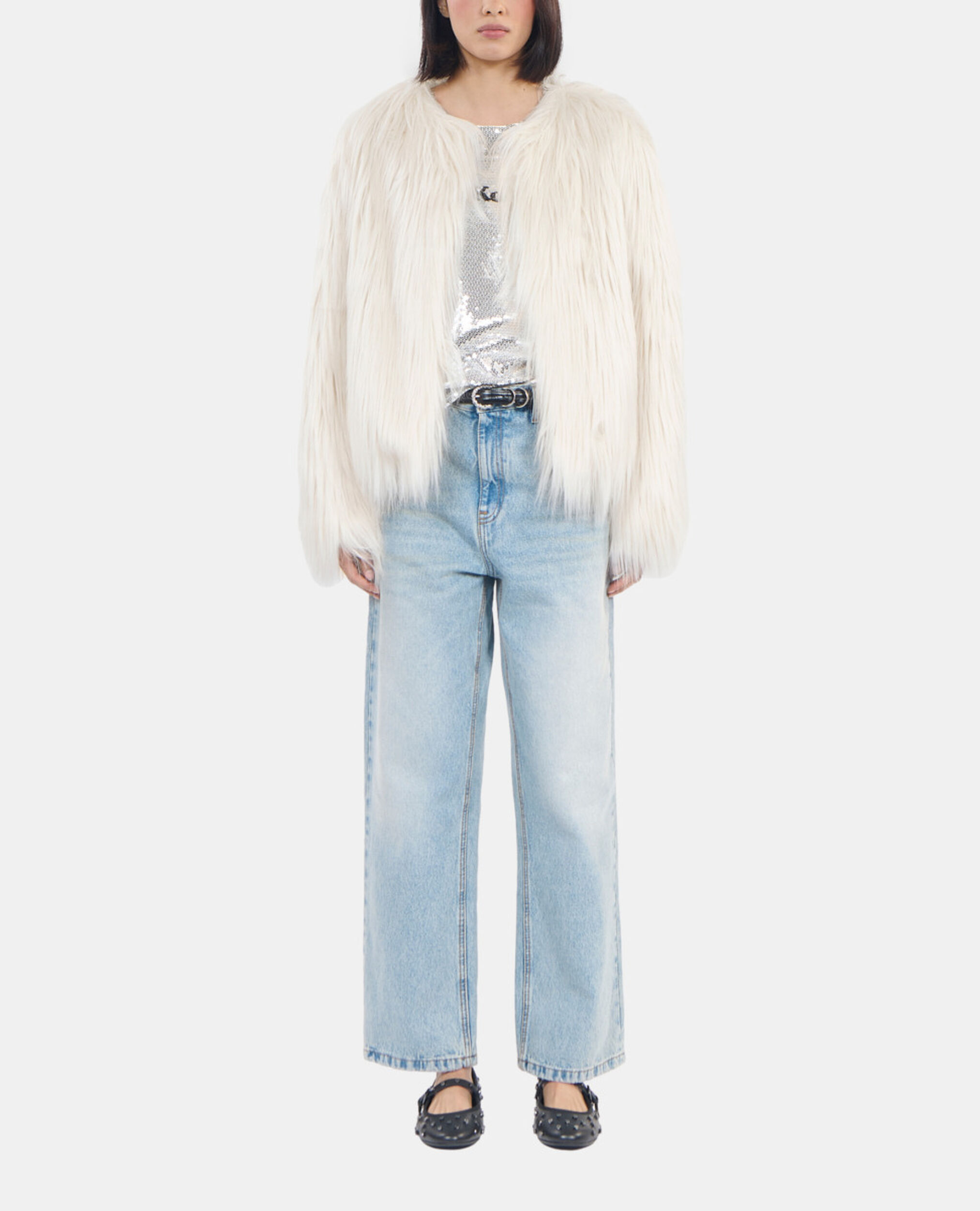 Ecru faux fur coat, ECRU, hi-res image number null