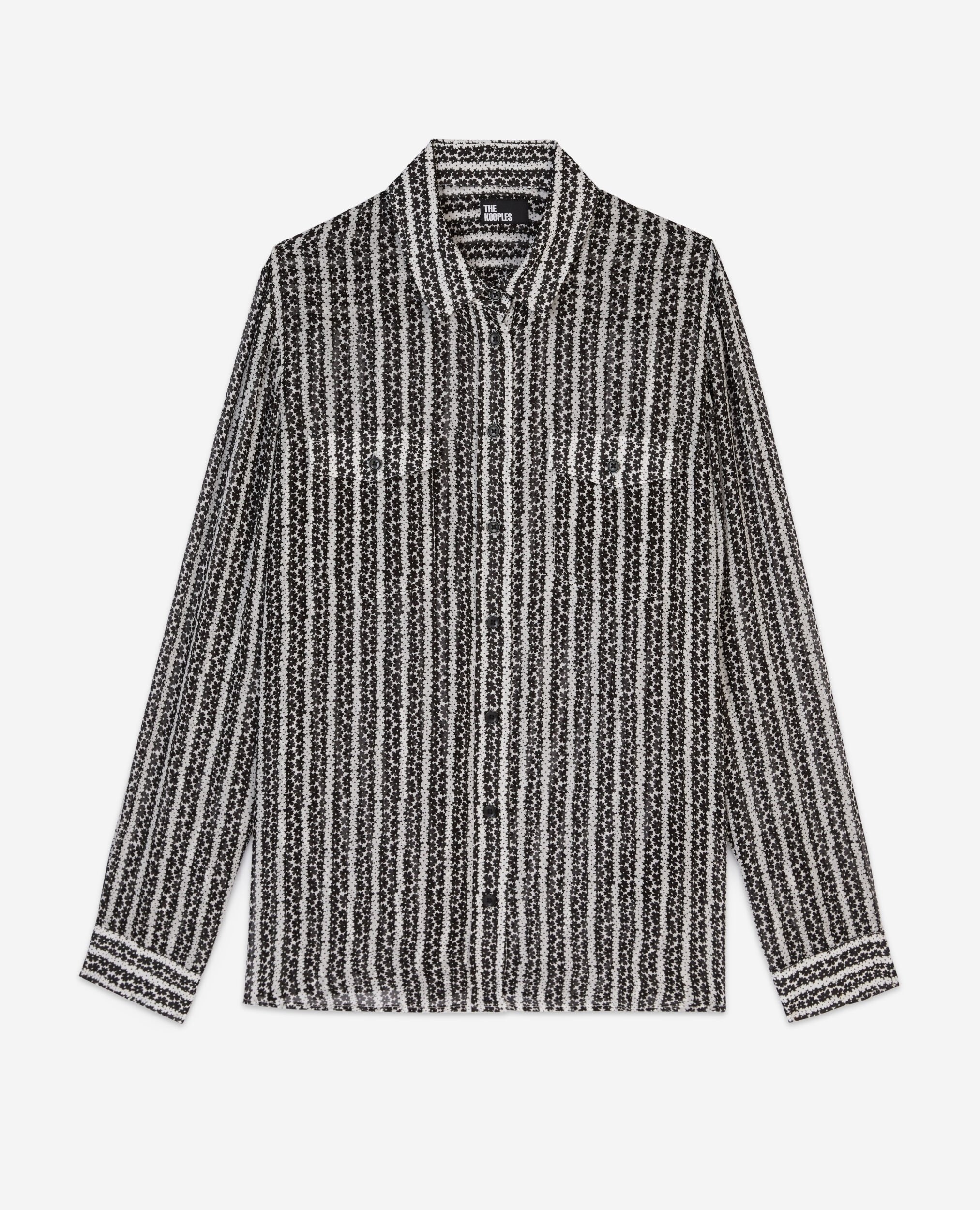 Chemise fleurie à rayures noire et banche, BLACK WHITE, hi-res image number null