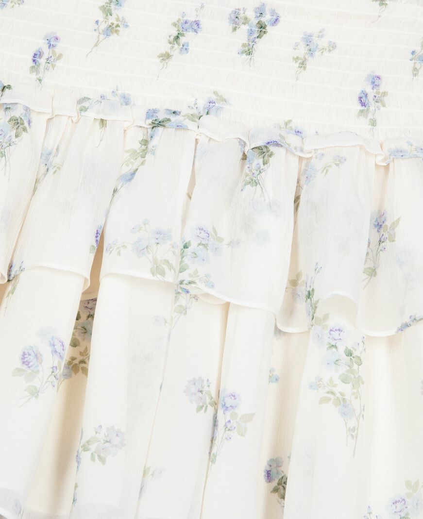 The Kooples FEMME WHITE / SKY BLUE jupe courte à volants imprimé fleuri blanc