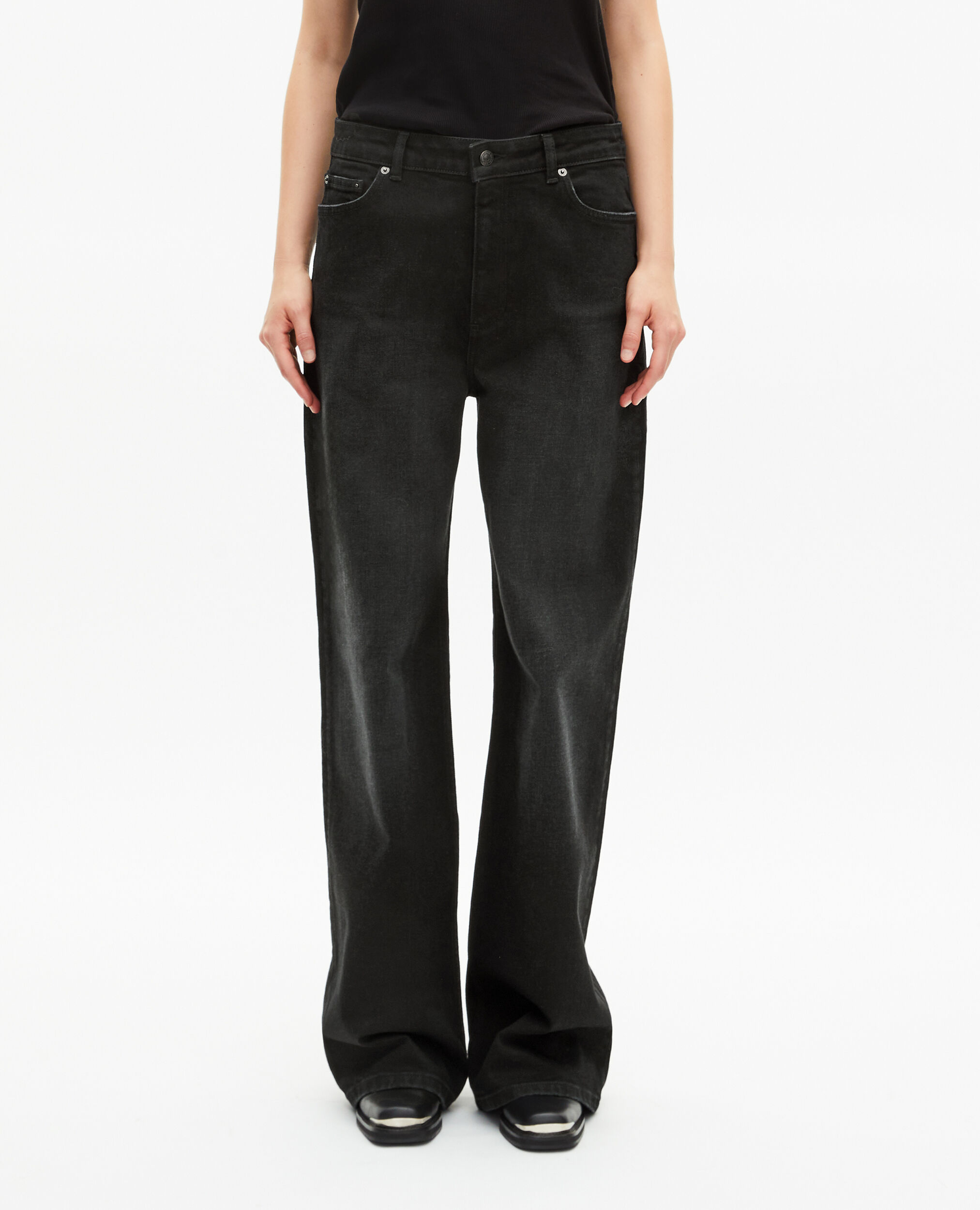 Black wide jeans, BLACK, hi-res image number null