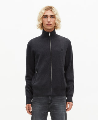 The Kooples MEN DARK GREY MELANGE double-sided wool cardigan with gray zip