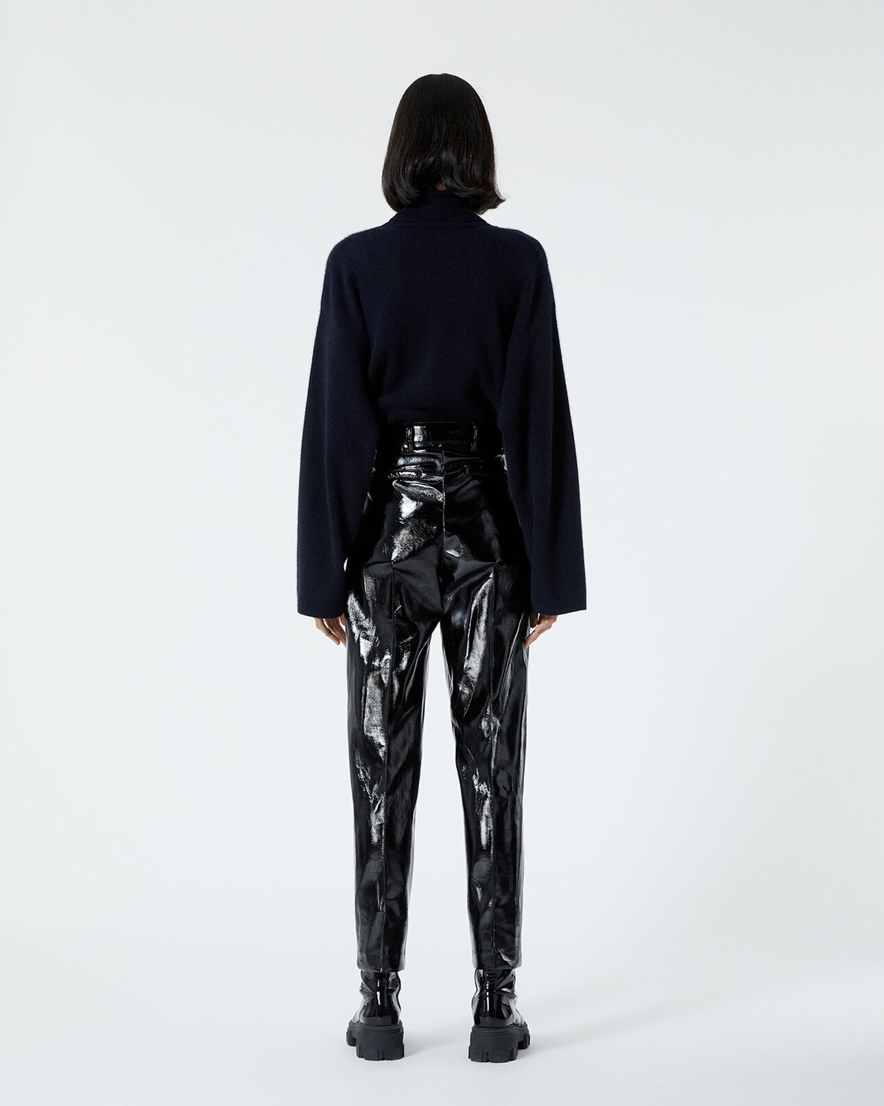 The Kooples FEMME BLACK pantalon droit noir effet vinyle