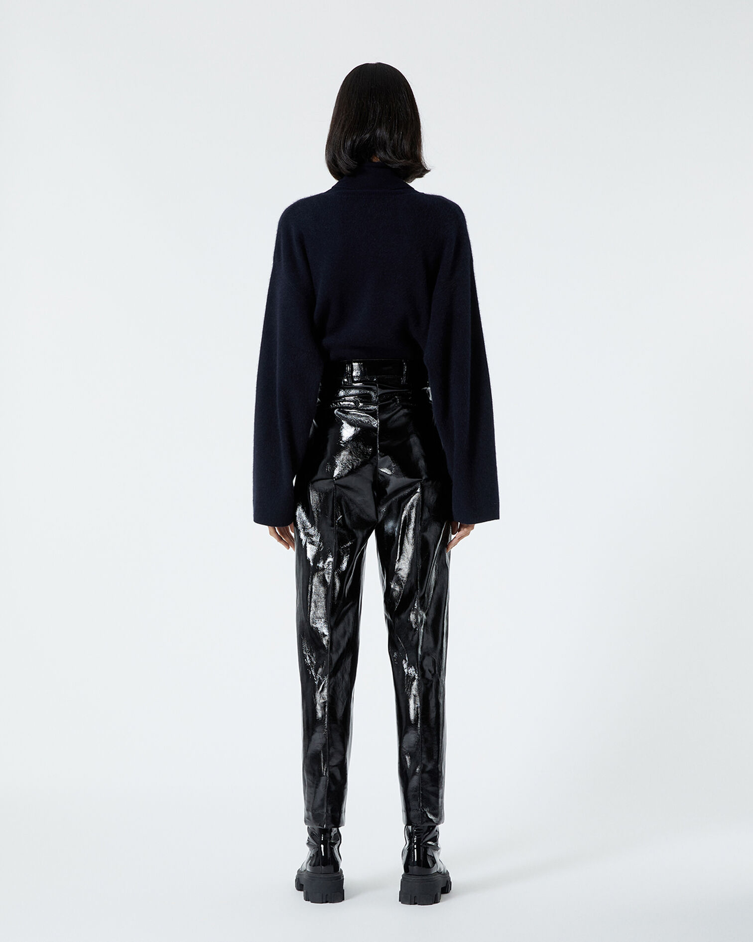Pantalon droit noir effet vinyle, BLACK, hi-res image number null