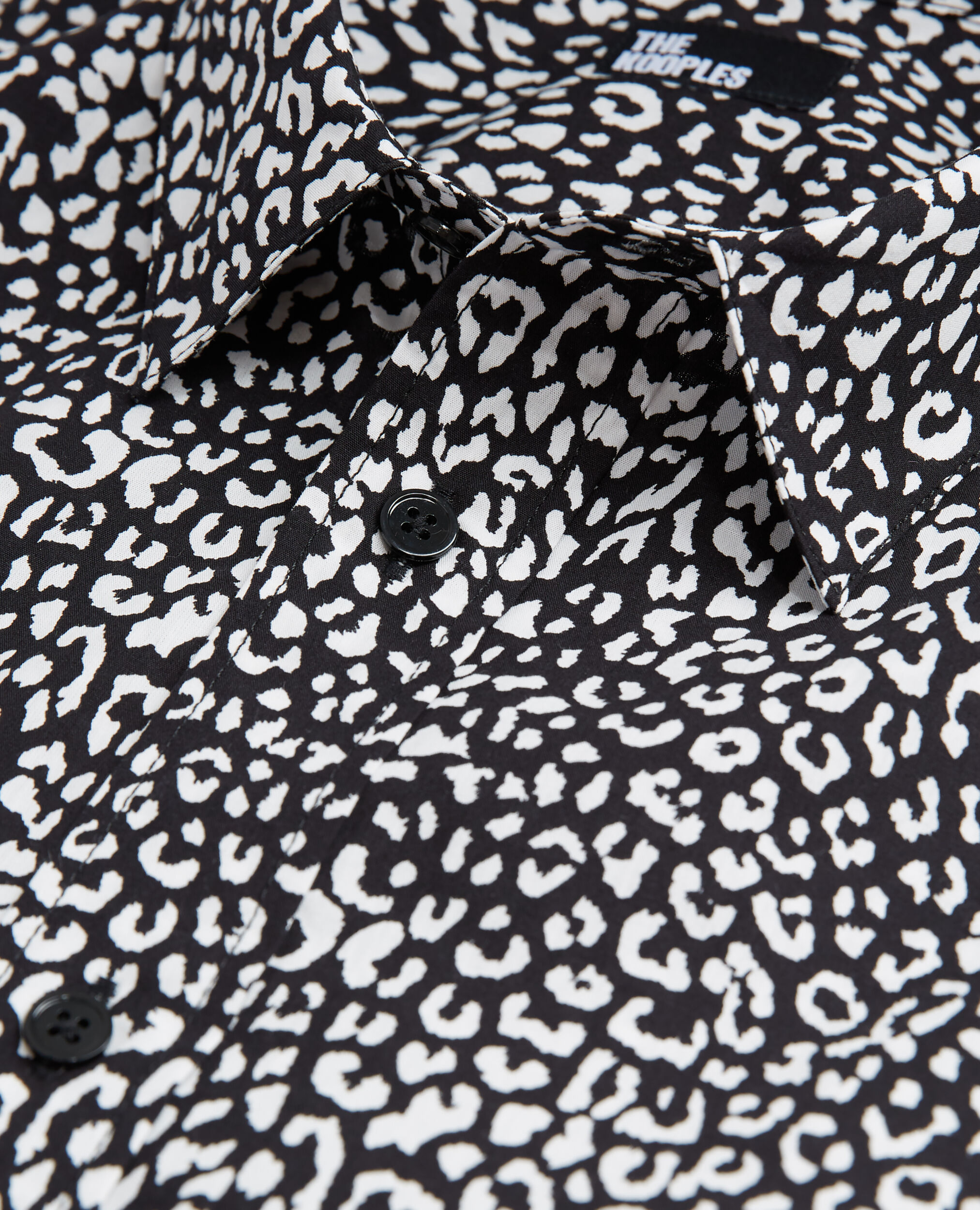 Black leopard print shirt with classic collar, BLACK WHITE, hi-res image number null