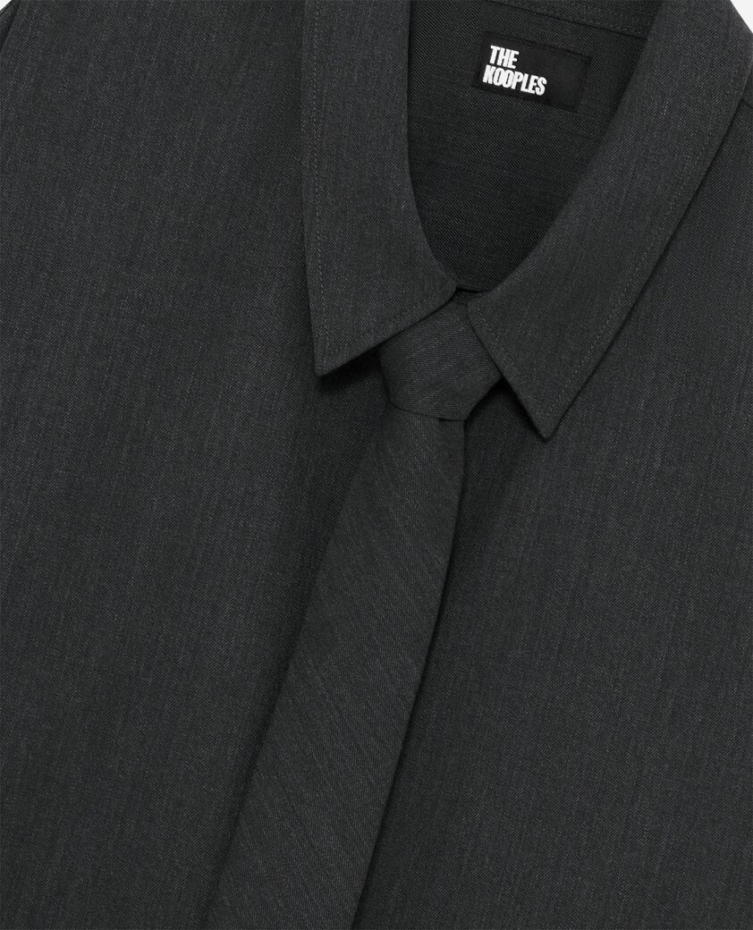 The Kooples HOMME ANTHRACITE chemise avec cravate en laine m&eacute;lang&eacute;e gris fonc&eacute;