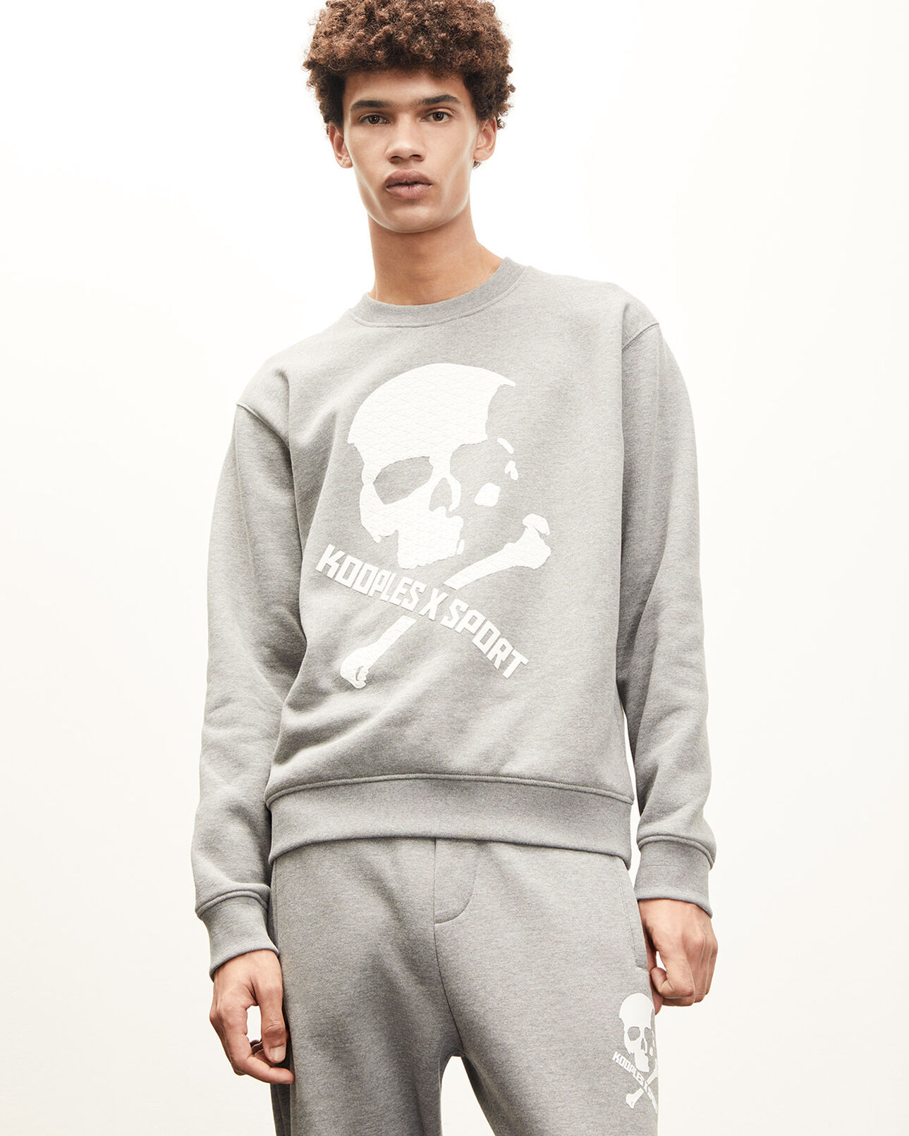 The Kooples HOMME MIDDLE GREY MELANGE sweat gris motif tête de mort