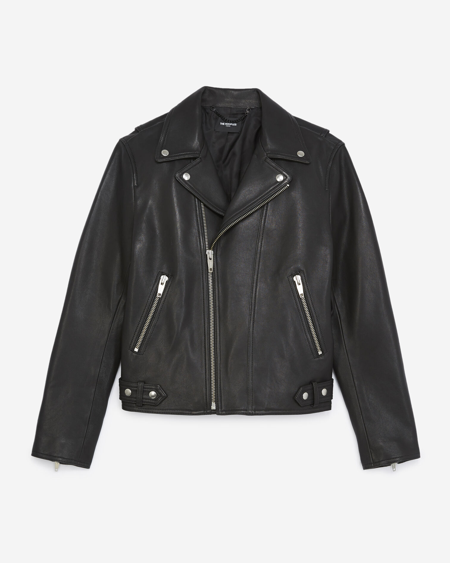 Padded black leather jacket, BLACK, hi-res image number null