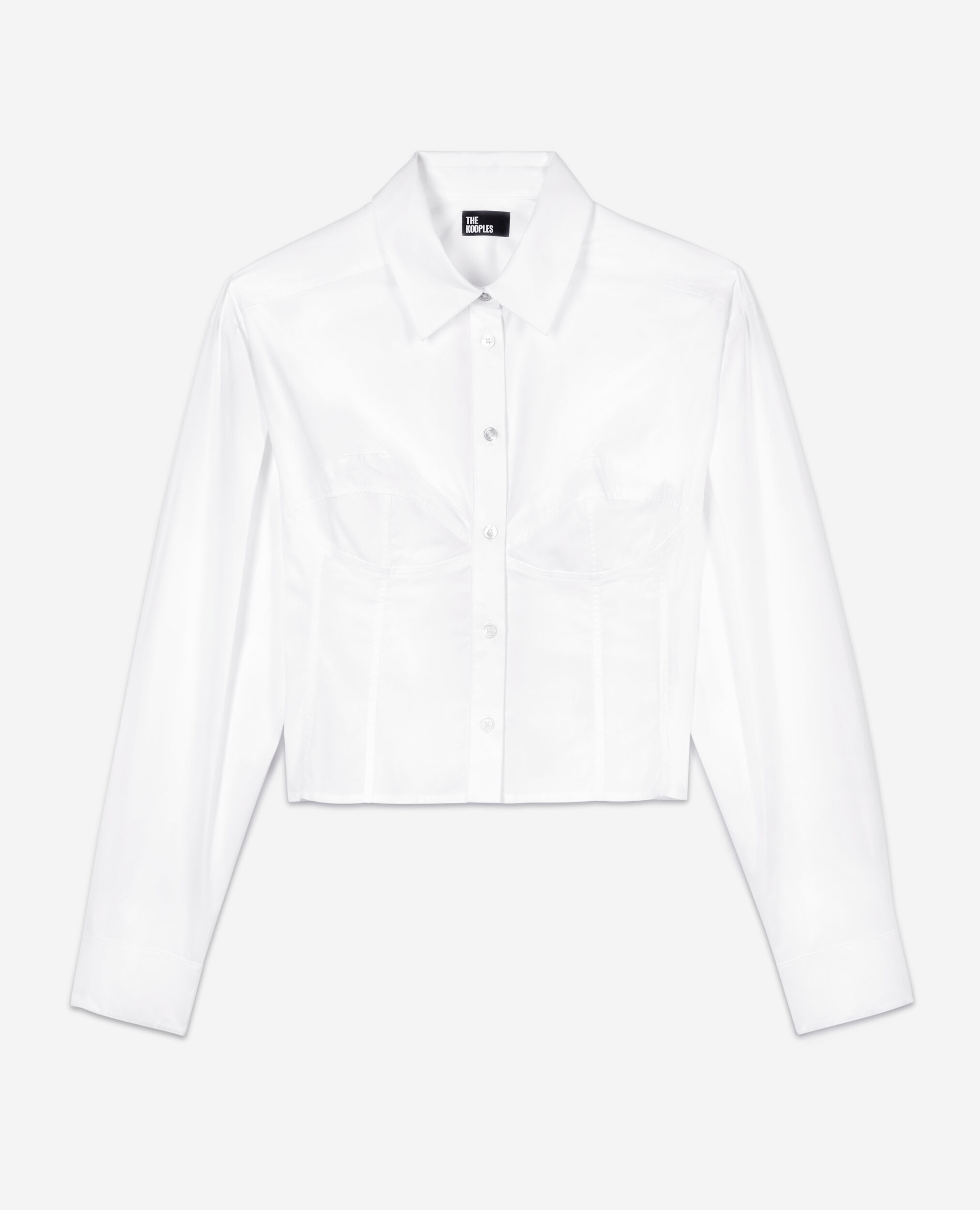 White shirt with corset style stitching, WHITE, hi-res image number null