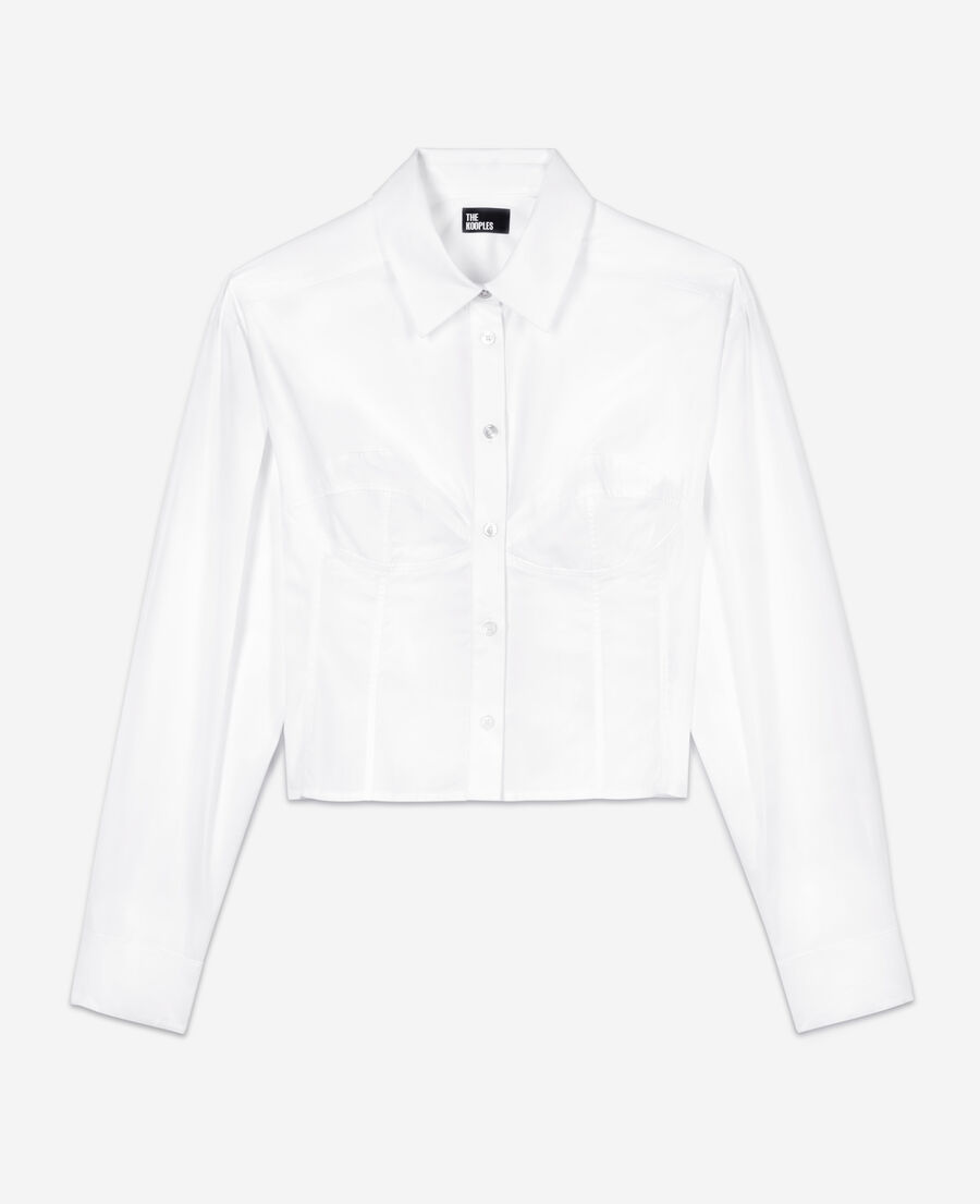 white shirt with corset style stitching