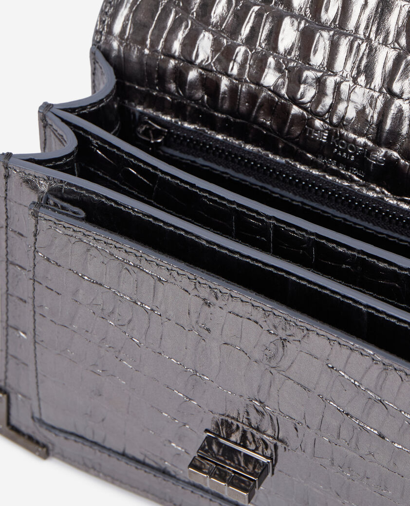 The Kooples DAMEN GUN METAL SILVER tasche emily small aus leder in krokodiloptik gunmetal