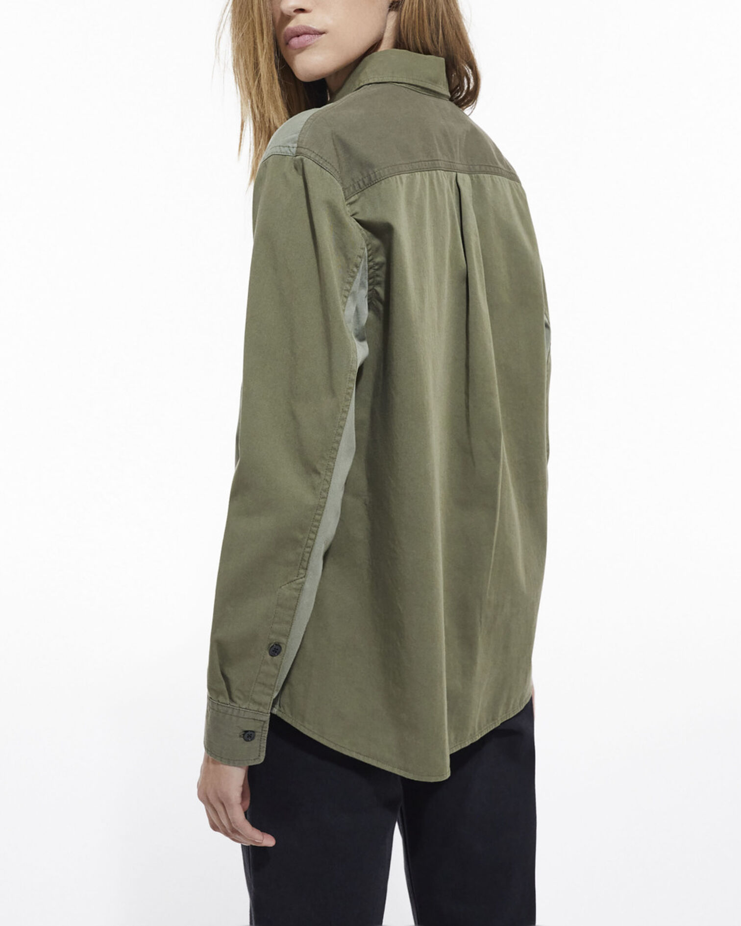 Khaki patchwork denim shirt, OLIVE NIGHT, hi-res image number null